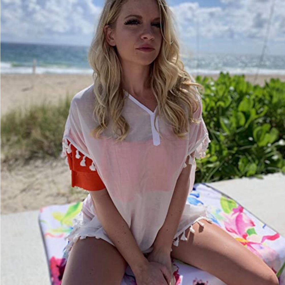 ROMI COMO - WHITE BEACH COVER UP WITH TASSEL TRIM (also available in black)